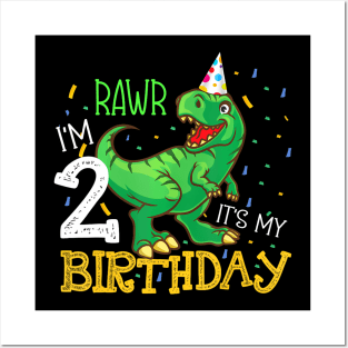 Dinosaur Birthday 2 Years Old Posters and Art